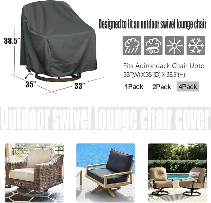 Outdoor Swivel Lounge Chair Cover, Waterproof Heavy Duty Outdoor Chair Covers