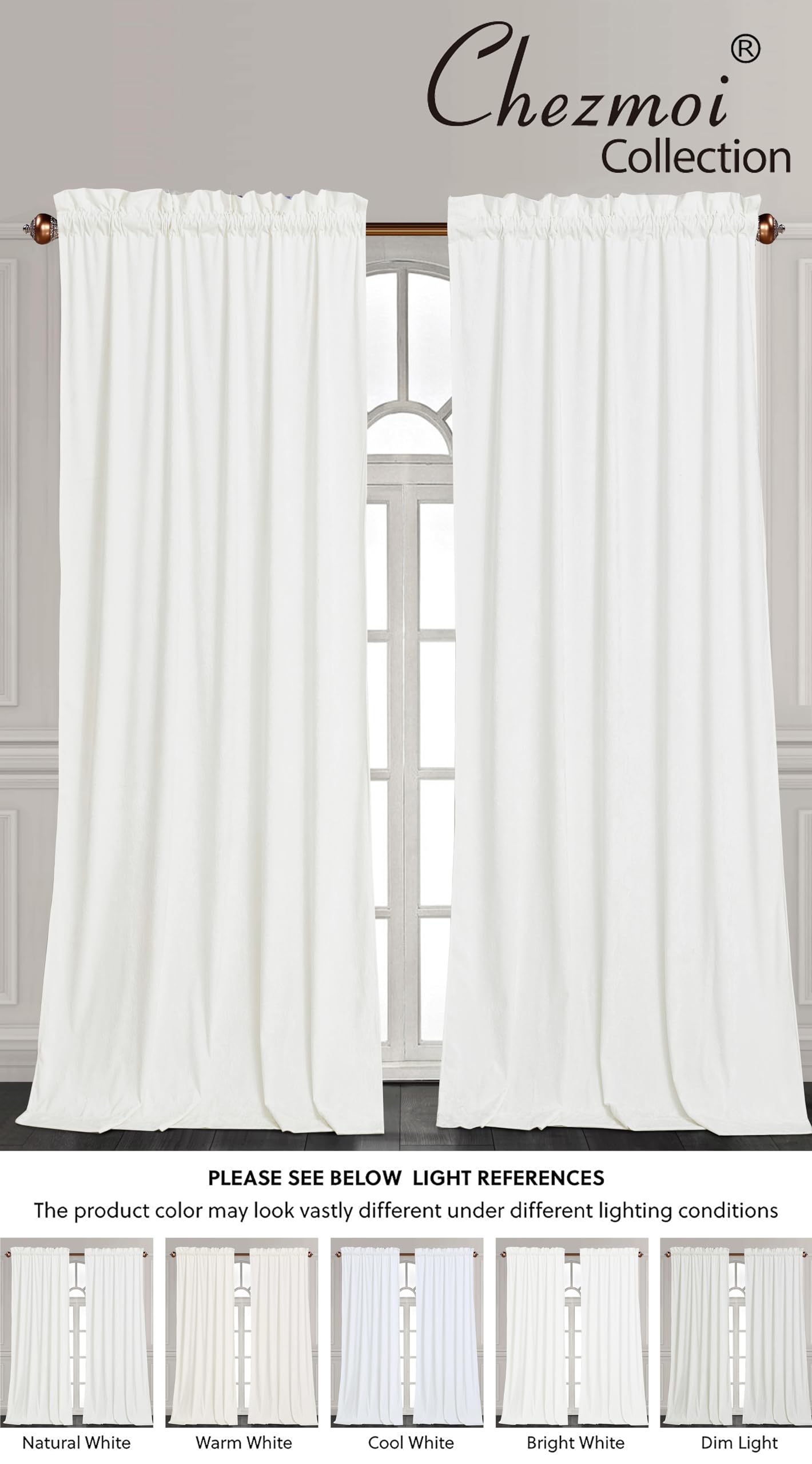 Chezmoi Collection Lux Cream White Crushed Velvet Curtains 2 Panel Set - 72 inches Long Room Darkening Luxury Distressed Velvet Rod Pocket Window Drapes for Living Room Bedroom 50" W x 72" L