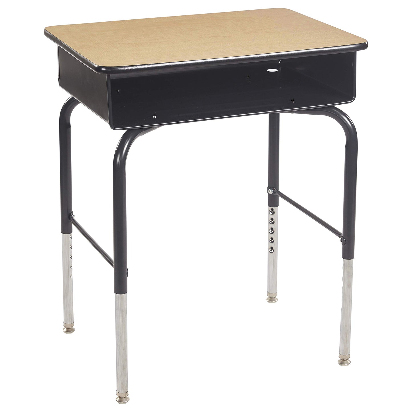 ECR4Kids Open Front Desk with Metal Storage Book Box, Adjustable, Classroom Furniture, Maple/Black