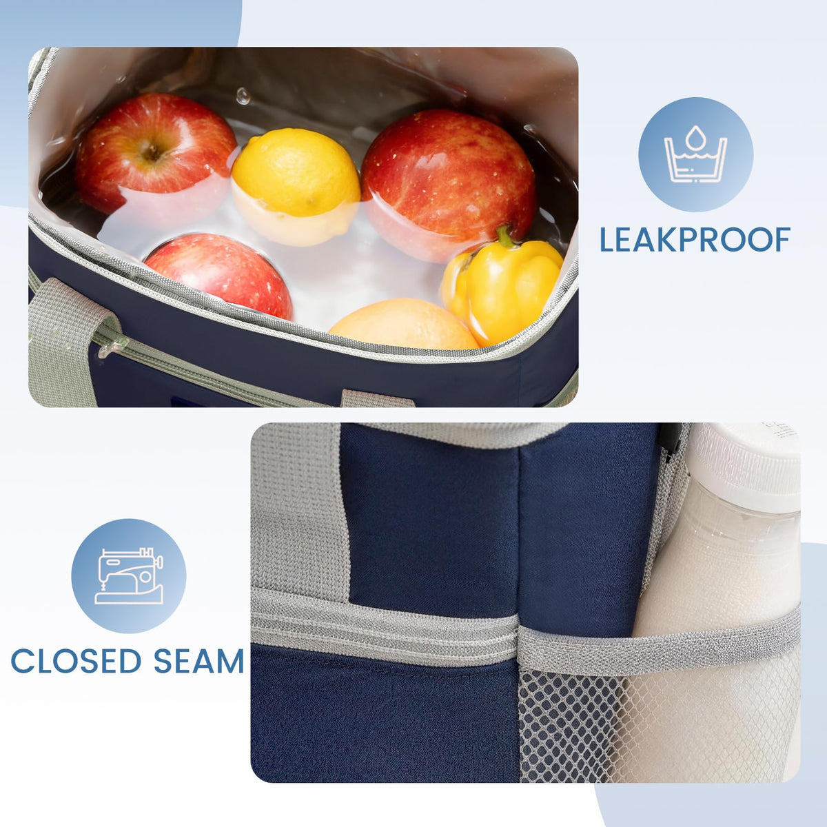 SODEER Lunch Box for Women and Men Reusable,Leakproof Lunch Cooler,Lunch Box with Shoulder Strap for Meal Office Tour,Navy Blue