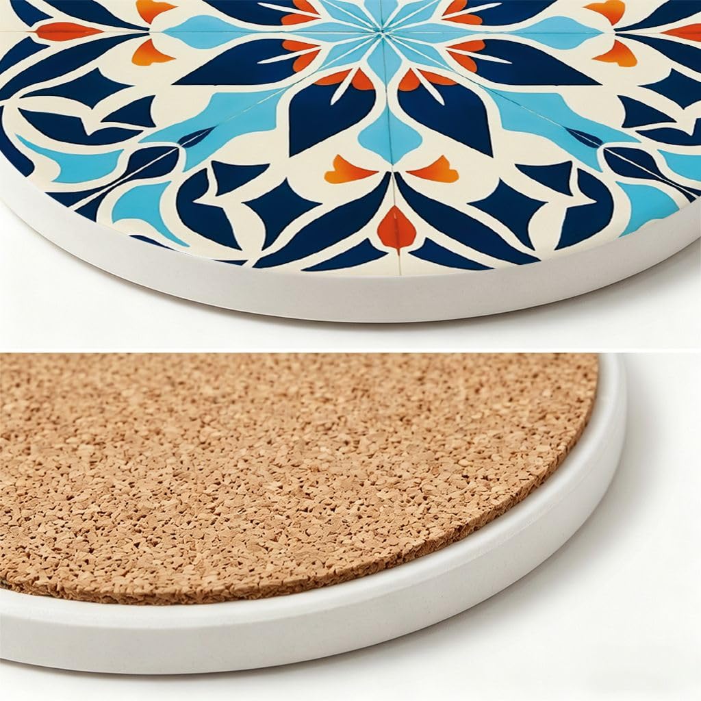 VowVibe Boho Chic Coasters for Dorm Room & Creative Studio, Mandala Dream Pattern Absorbent Stone Mats, 6 Pack, Aesthetic Apartment Essentials for Gifting