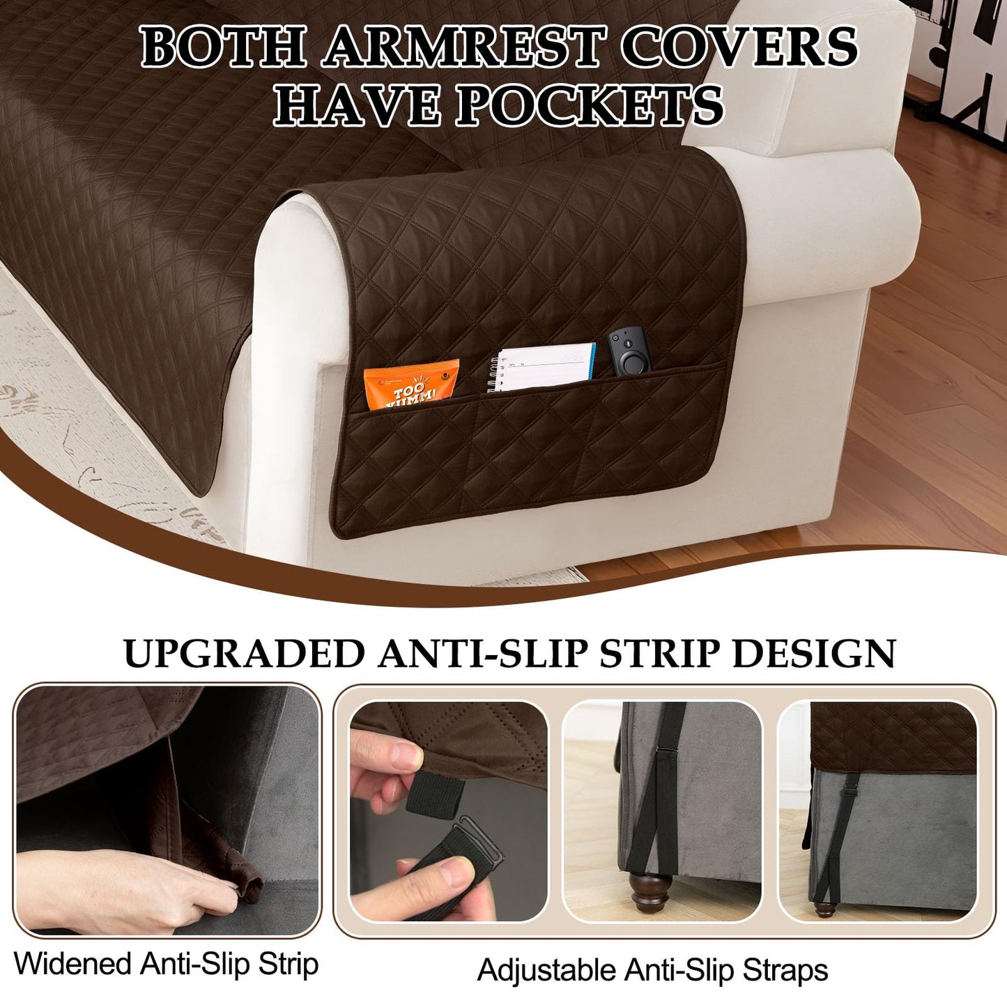 HDCAXKJ Waterproof Sectional Couch Cover L Shaped Sofa Covers Washable Corner Sectional Slipcovers Dog Pet Proof U Shape Furniture Protector with Upgraded Anti Slip Strips (X-Large, Chocolate)