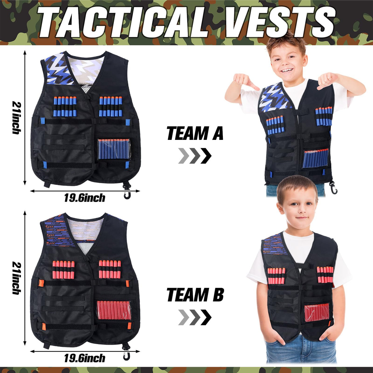 Sosation 16 Sets Kids Tactical Vest Compatible with Nerf Party Favor Accessories, Face Mask Wrist Ammo Holder Toy Gift Supplies Boys (Orange and Blue)