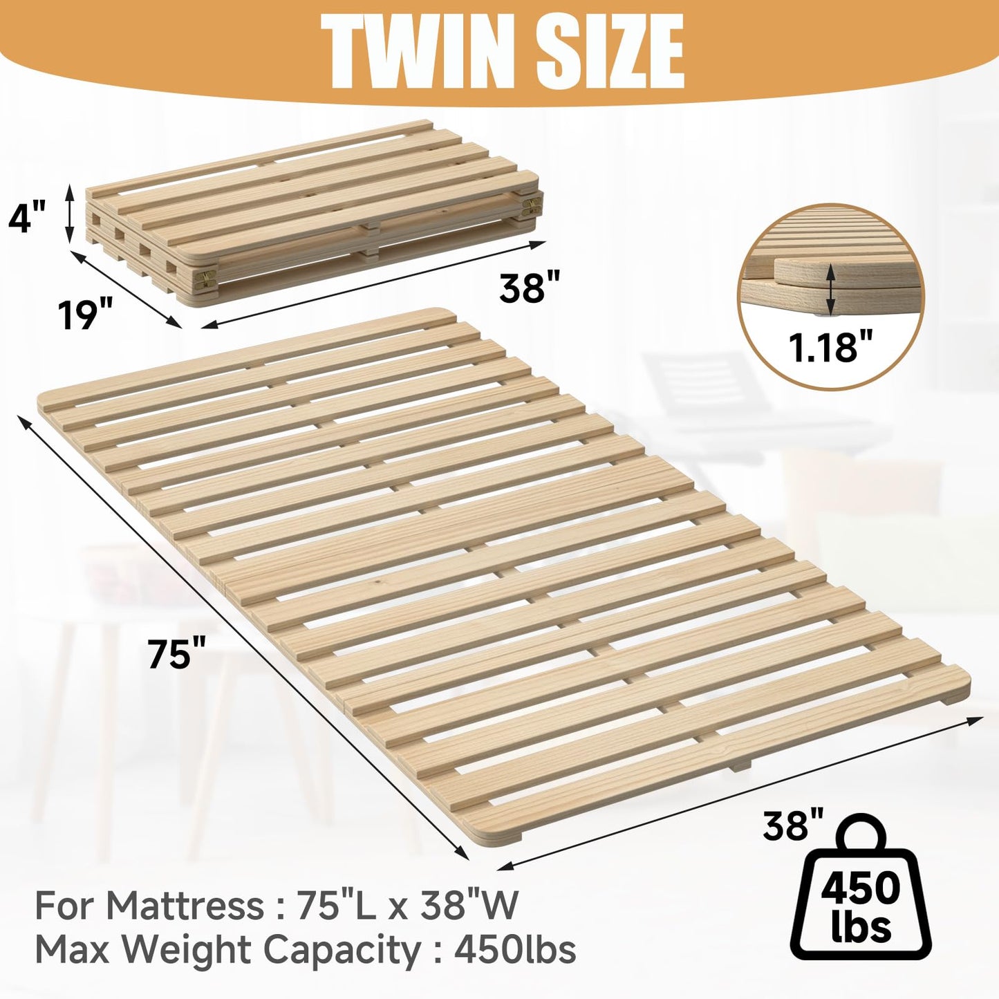 LILYPELLE Floor Bed Frame, Foldable Tatami Bed Frame, Breathable Moisture-Proof Bed Plate, Japanese Floor Bed, Wood Slatted Floor Bed Frame for Floor Sleeping or Futon Mattress, Standard Twin