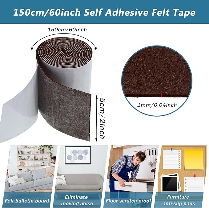 Shappy 2 Packs 120 x 2 x 0.04 Inch Felt Strips