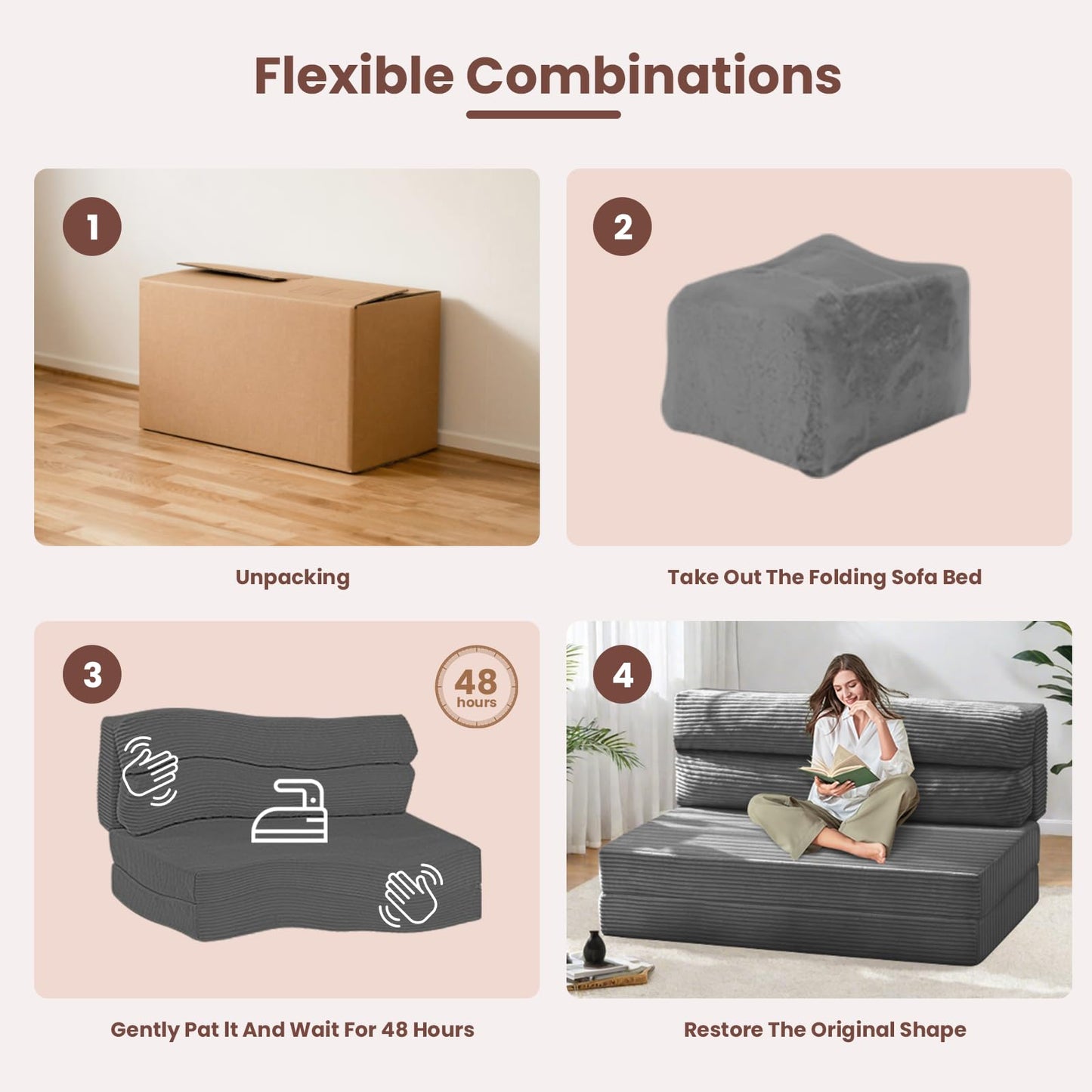 feliz home Foldable Mattress Full, 54" Folding Sofa Bed, 3-in-1 Convertible Sofa Bed Floor Couch for Living Room, Guest Room – No Assembly Required