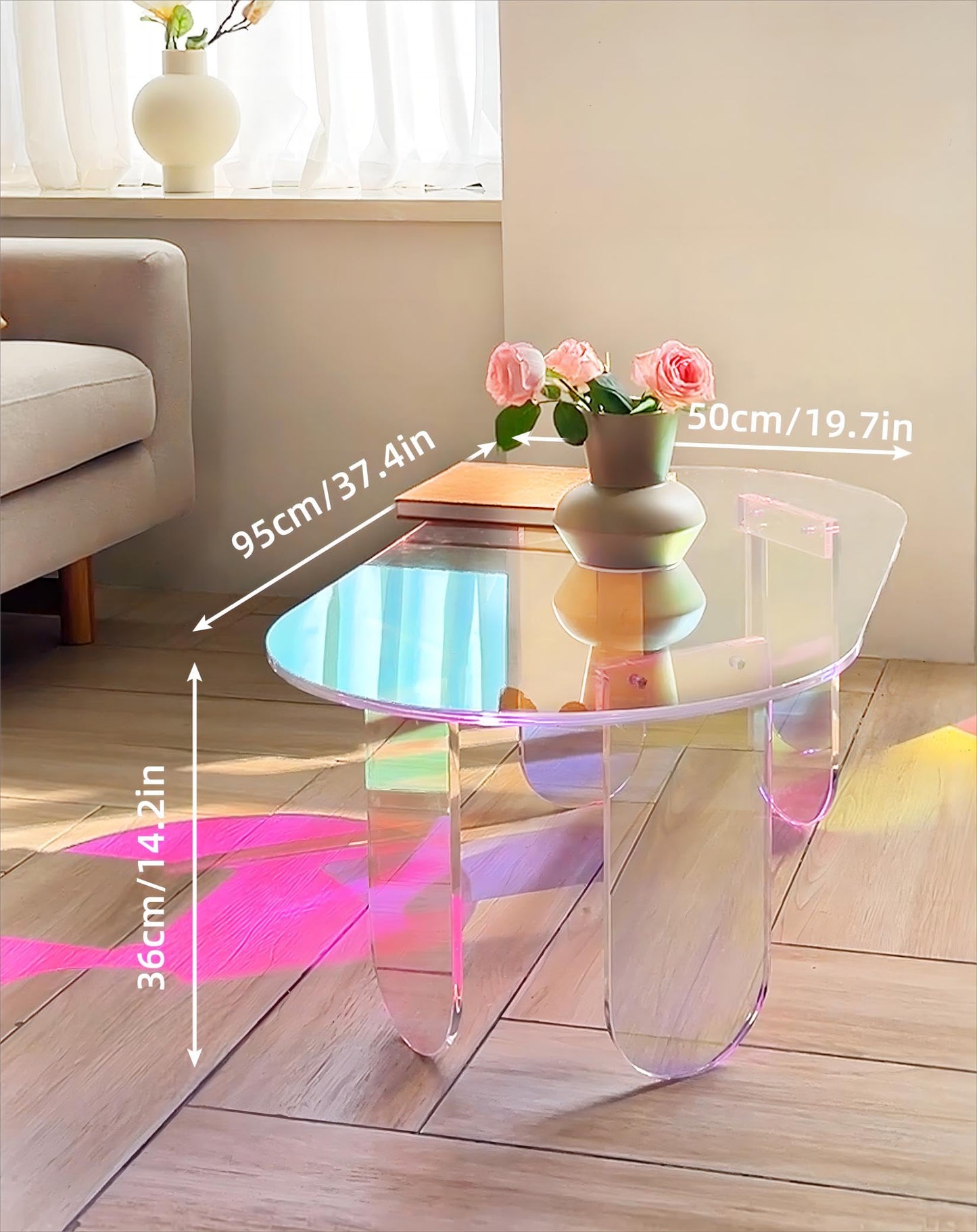 Artloge Iridescent Acrylic Coffee Table: Colorful Small Accent Clear Table
