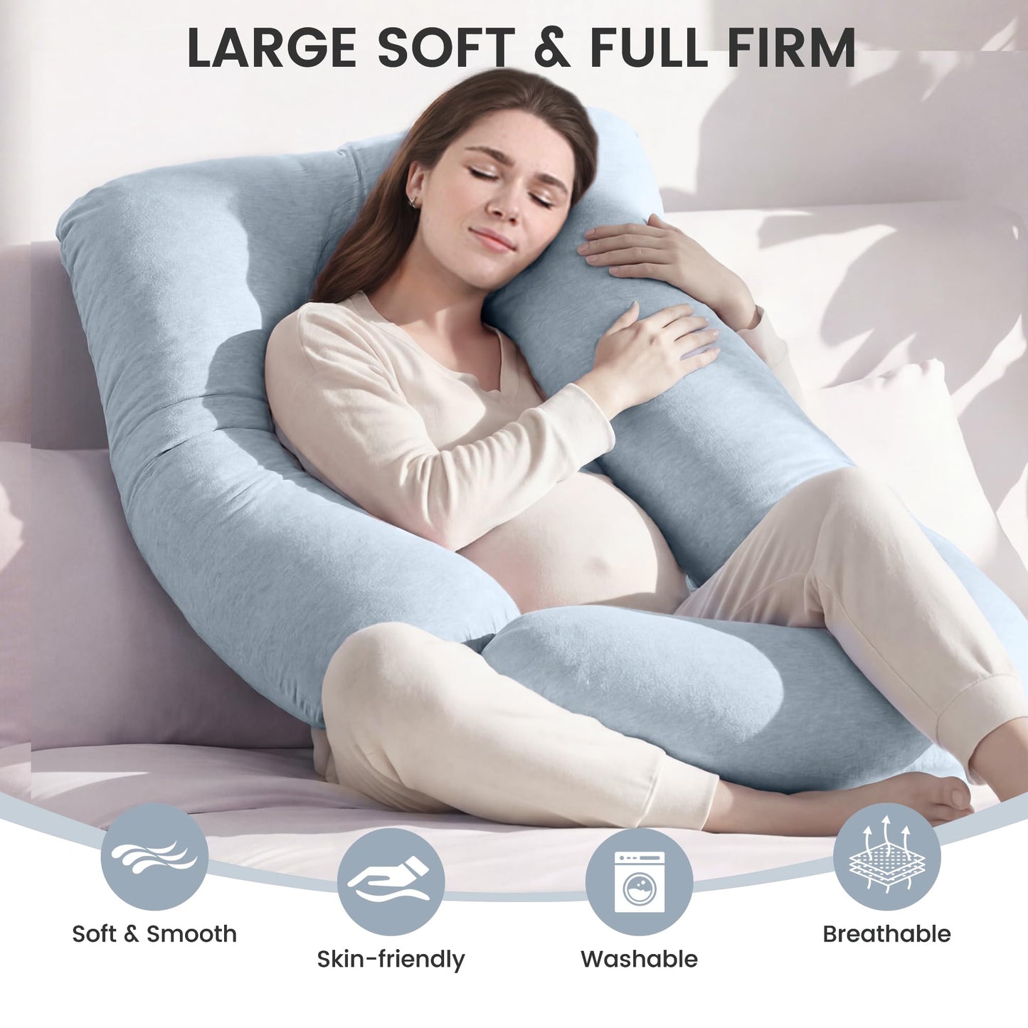 Jcickt Pregnancy Pillow for Sleeping,59 inch Maternity Pillow with Removable Washable Cover,J-Shaped Cooling Full Body Pregnant Pillow -Support for Backs,Legs, Belly, HIPS, Improve Sleep-Sky Blue