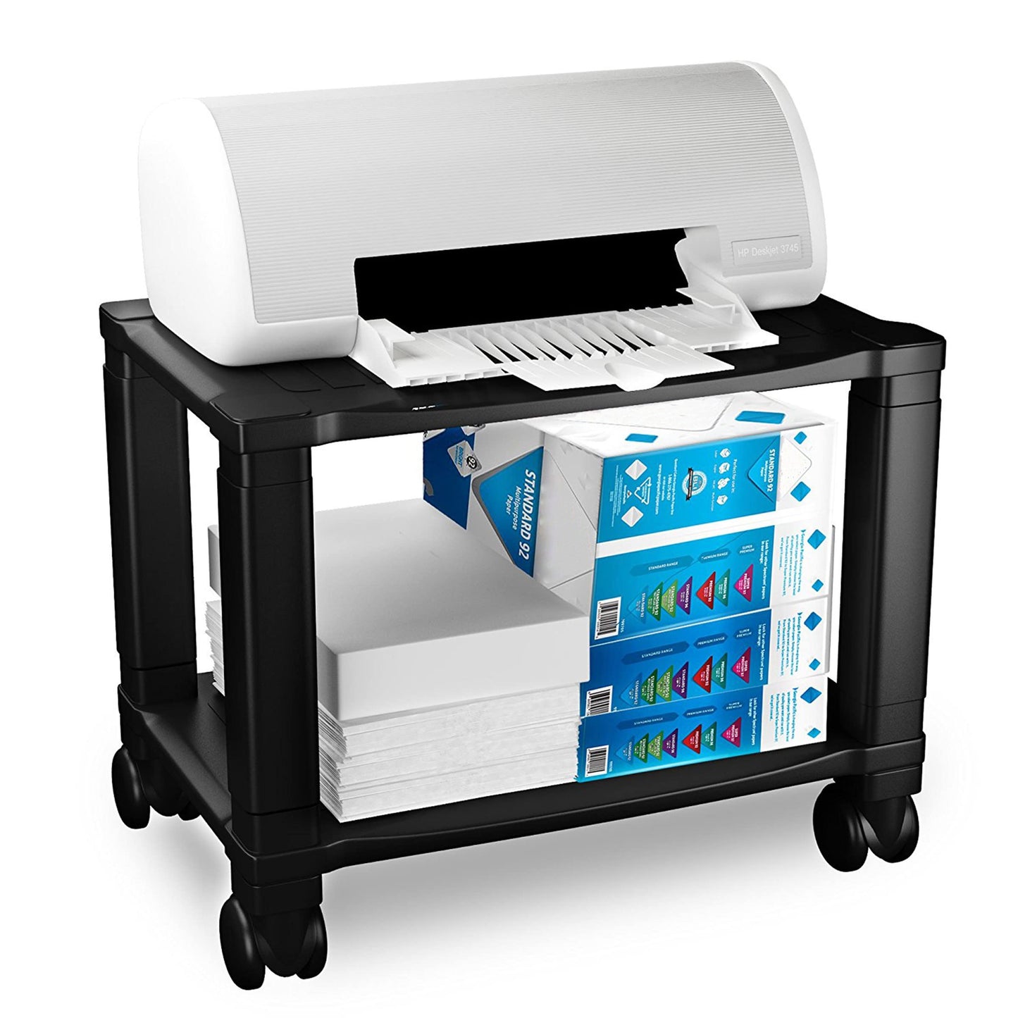 Home-Complete 2-Tier Office Desk Organizer Rolling Cart - Compact Portable Under-Desk Storage and Printer and Projector Stand with Wheels (Black)