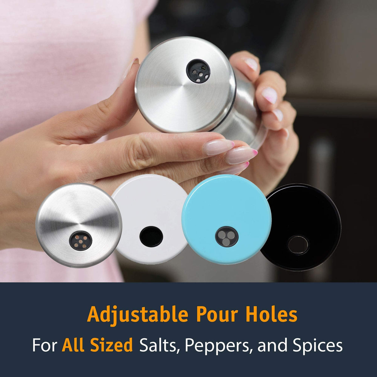 Salt and Pepper Shakers Set with Adjustable Pour Holes by CHEFVANTAGE - White