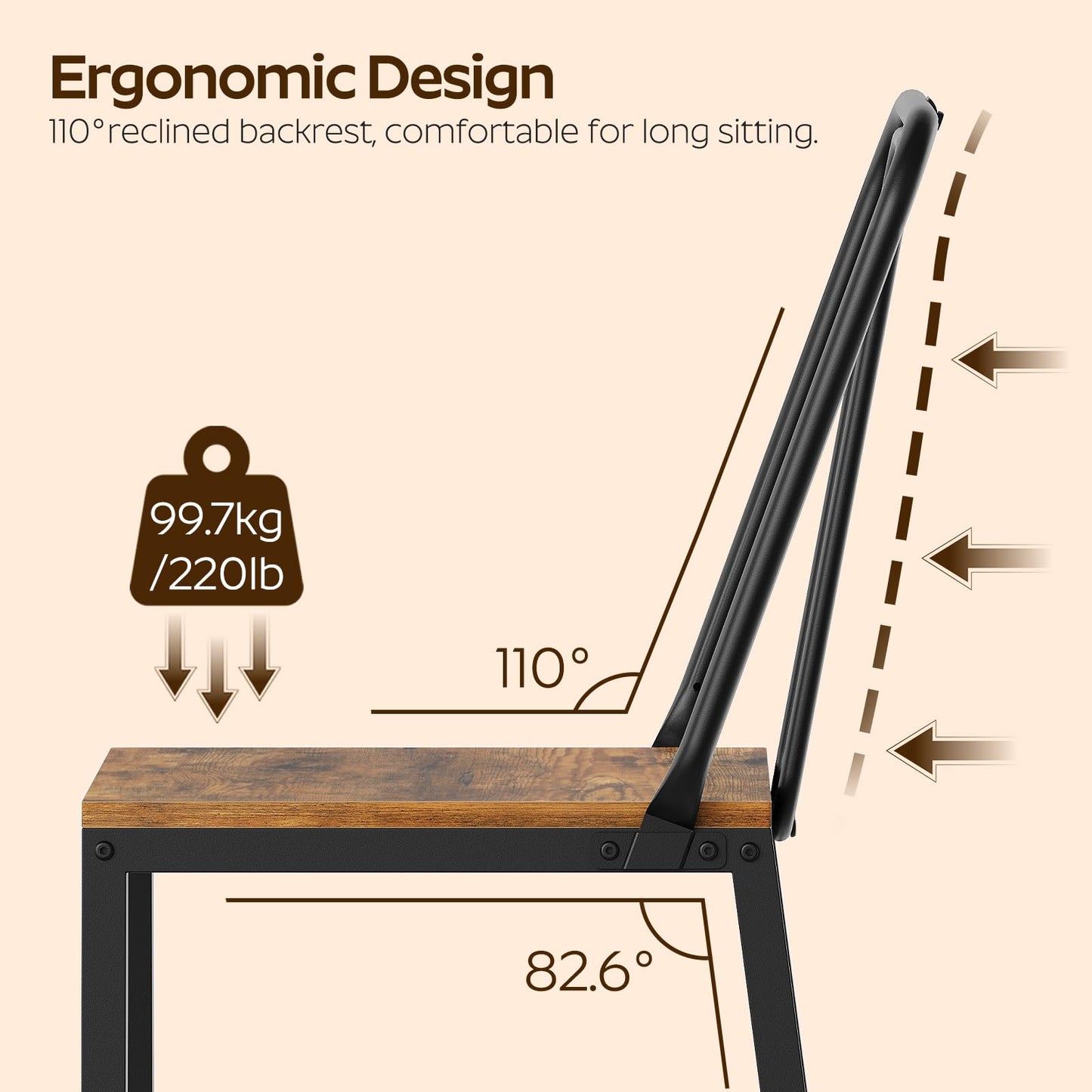 YATINEY Dining Chairs Set of 4, Wooden Kitchen Chairs, Farmhouse Dining Chairs with Back Support, for Living Room, Kitchen, Rustic Brown and Black CY01L4BRN1
