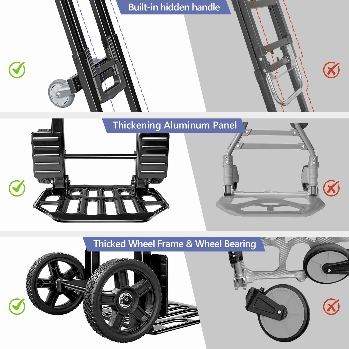 KEDSUM 3-in-1 Convertible Dolly Cart with Wheels, 600LBS Heavy Duty Hand Truck Dolly, Hand Truck with Adjustable Handle Angle & Expandable Base for Home,Warehouses,Dorm, 6-Wheel Design with Brakes