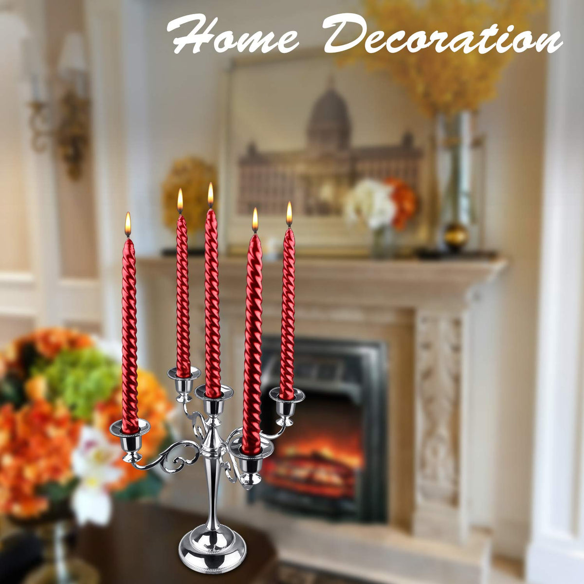 Viscacha Brass Candle Holder，5 Wicks Metal Candle Holders for Taper Candles（10.6 inch Tall Candelabra, for 1/2-1 inch Pillar Candles Diameter Each）,Centerpiece Elegant Decoration Piece for Table