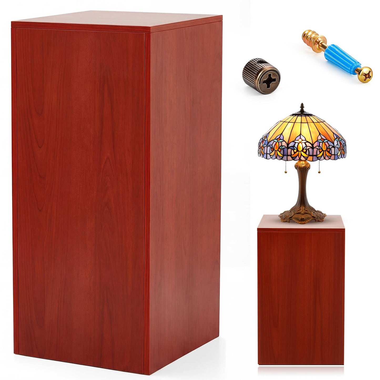 RattanView Wooden Cube Display Pedestal Stand, 15 x 15 x 24 Inch Sculpture Pedestal Stand, Display Riser Column Pillar Easy Assembly Required for Gallery Store Home Wedding Party Event Decor
