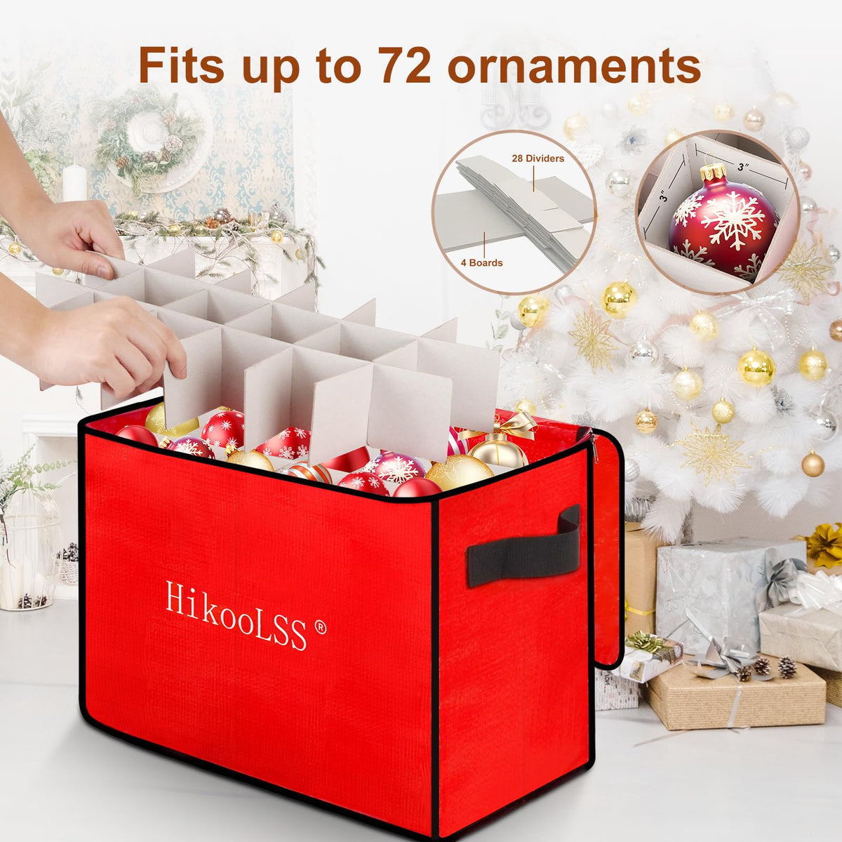 HikooLSS Christmas Ornament Storage Box - Stores up to 72 Holiday Ornaments