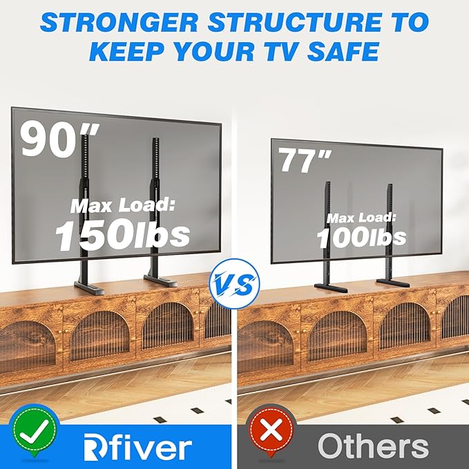 Rfiver Table Top TV Stand with Height Adjustable TV Legs, TV Stands Base with
