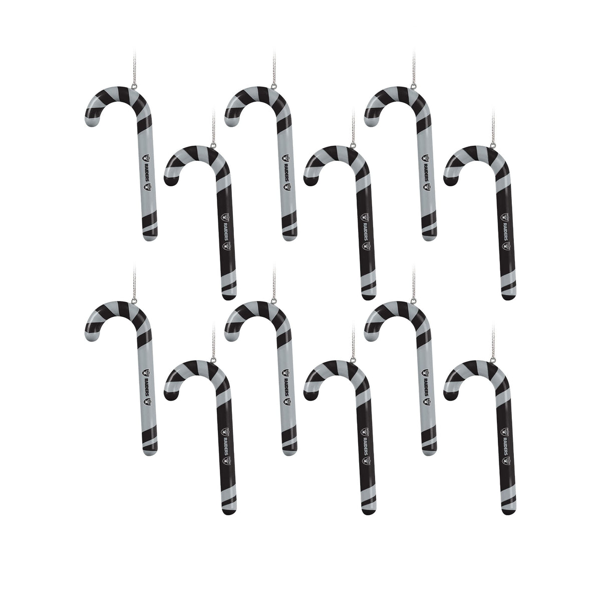 FOCO Las Vegas Raiders NFL 12 Pack Candy Cane Ornament Set