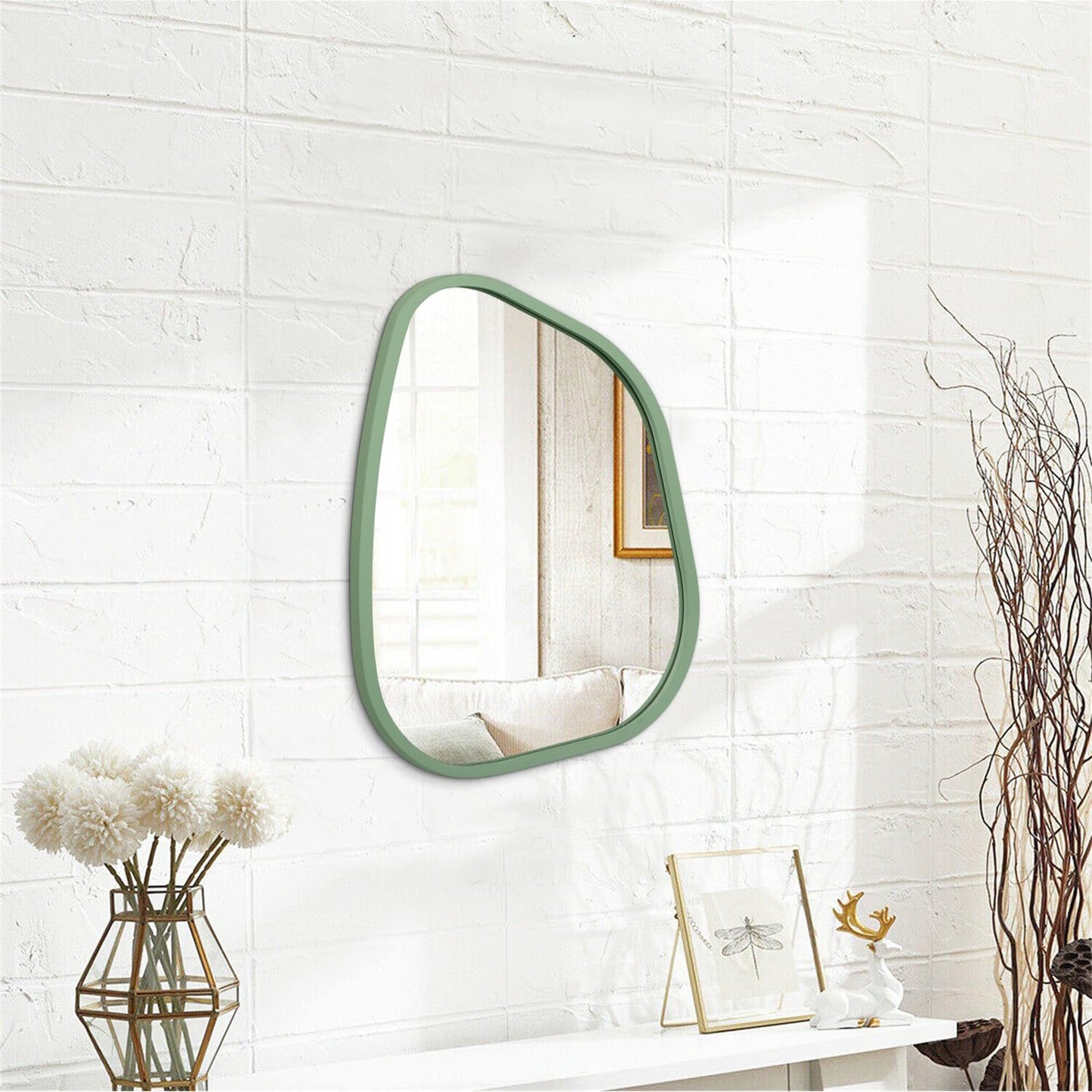 HLFMVWE Asymmetrical Mirror for Wall Irregular Wood Frame Modern Unique Wall Mirror Decorative Vanity Bathroom Living Room Bedroom Entryway Hallway Artistic Mirror 14"x10"