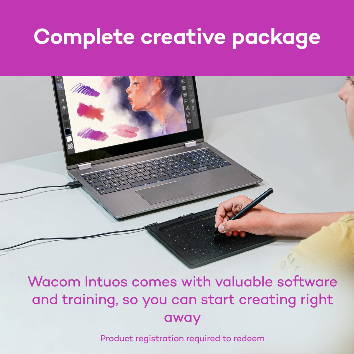 Wacom Intuos Small Bluetooth Graphics Drawing Tablet, 4 Customizable ExpressKeys, Portable for Teachers, Students and Creators, Compatible with Chromebook Mac OS Android and Windows - Black