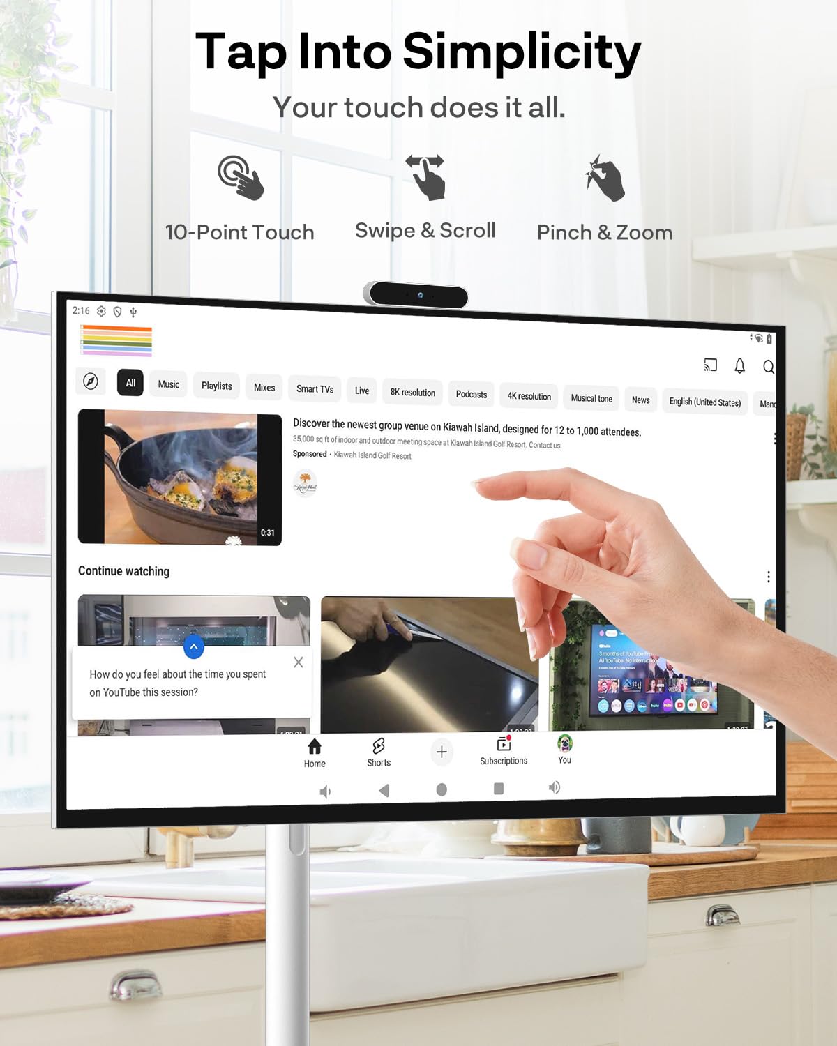SYLVOX 27" Smart Rolling Display with Stand, Portable Touchscreen Monitor for Streaming TV Apps, Built-in 4-5H Battery, 1080P with 8MP Removable Webcam for Home, Office & Entertainment