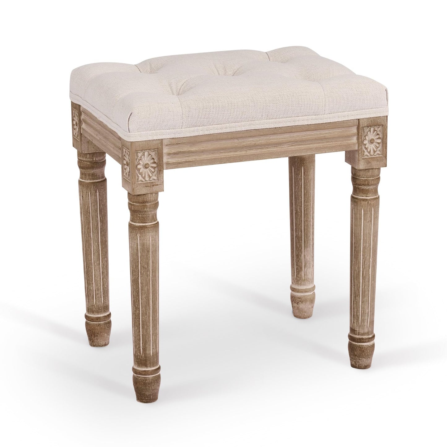 VONLUCE Ottoman Stool, Length: 15.7 inch, Width: 11.8 inch, Height: 18.5inch, Beige, with Padded Seat, Wood Frame, Button Tufted, for Dining, Living Room, Bedroom, Piano, Dressing, Vanity, Foot Rest