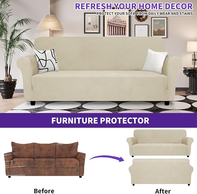 ZNSAYOTX Super Stretch Couch Cover, New Striped Sofa Covers Fitted Slipcovers