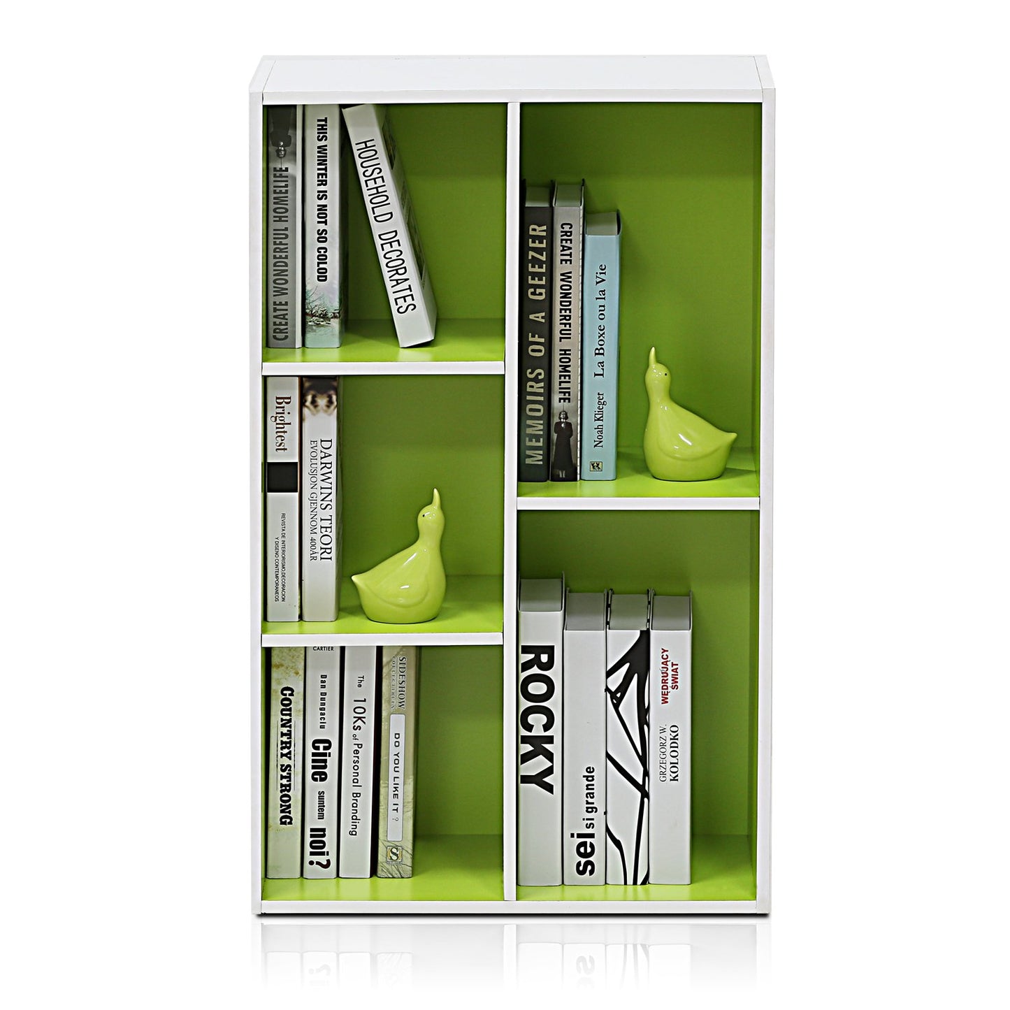 Furinno LUDER Book Shelf, 5-Cube Bookshelf, Reversible Bookcase, 9.4 x 19.5 x 31.5, Easy Assembly, for Living Room, Bedroom, Home Office, White/Green