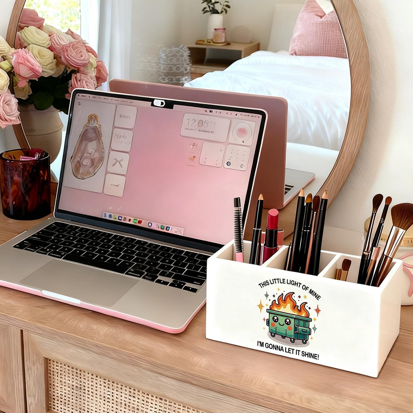 LIANGW Funny Dumpster Fire Pen Pencil Holder for Desk, Coworker Gifts for Women Men, Dumpster Fire Gifts, This Little Light of Mine Wooden Box Sign Decorations for Office Workplace Desk Tabletop