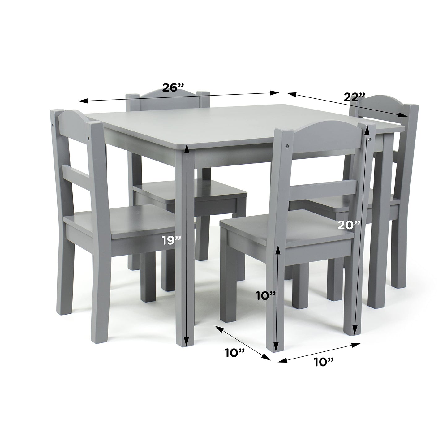 Humble Crew Kids Table and Chair Set, Toddler Activity Table with 4 Chairs for Play, Crafts, Snacks & Learning, Wooden Kids Furniture for Playroom & Bedroom, Grey