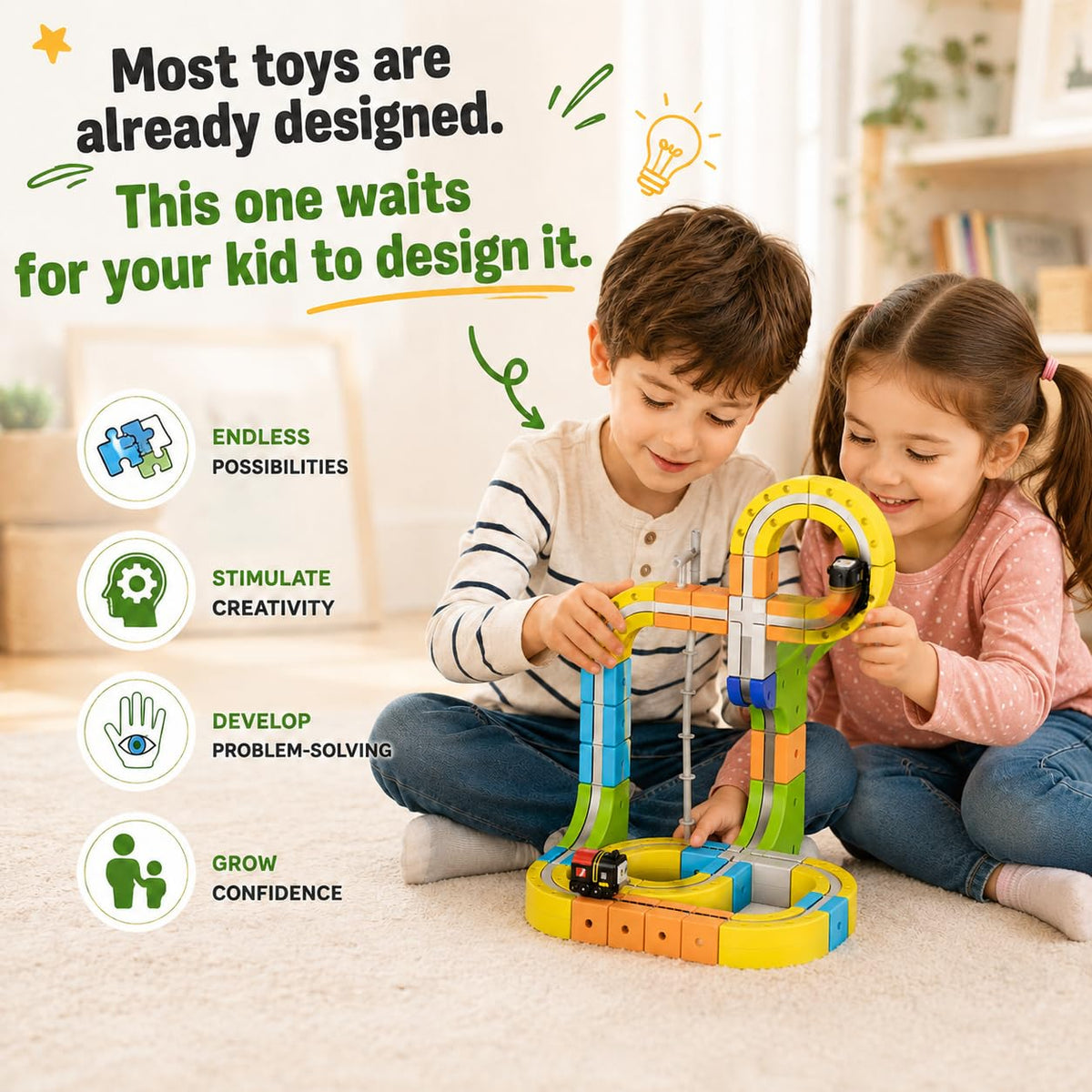 Upgrade Magnetic Train Set for Kids with 2 Rechargeable Trains, 105PCS Gravity-Defying Race Track, Safer Magnetic STEM Building Toy with Vertical Climb & Upside-Down Tracks for Boys Girls Ages 3-12