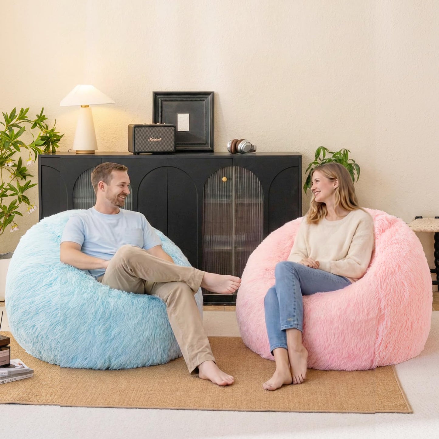 Blue plush bean bag chair covers (No Filler), comfy Furry Blue bean bag chair Cover for bedroom, stuffed animal Storage, kids adults teens girls bean bag chairs, Anti-Slip