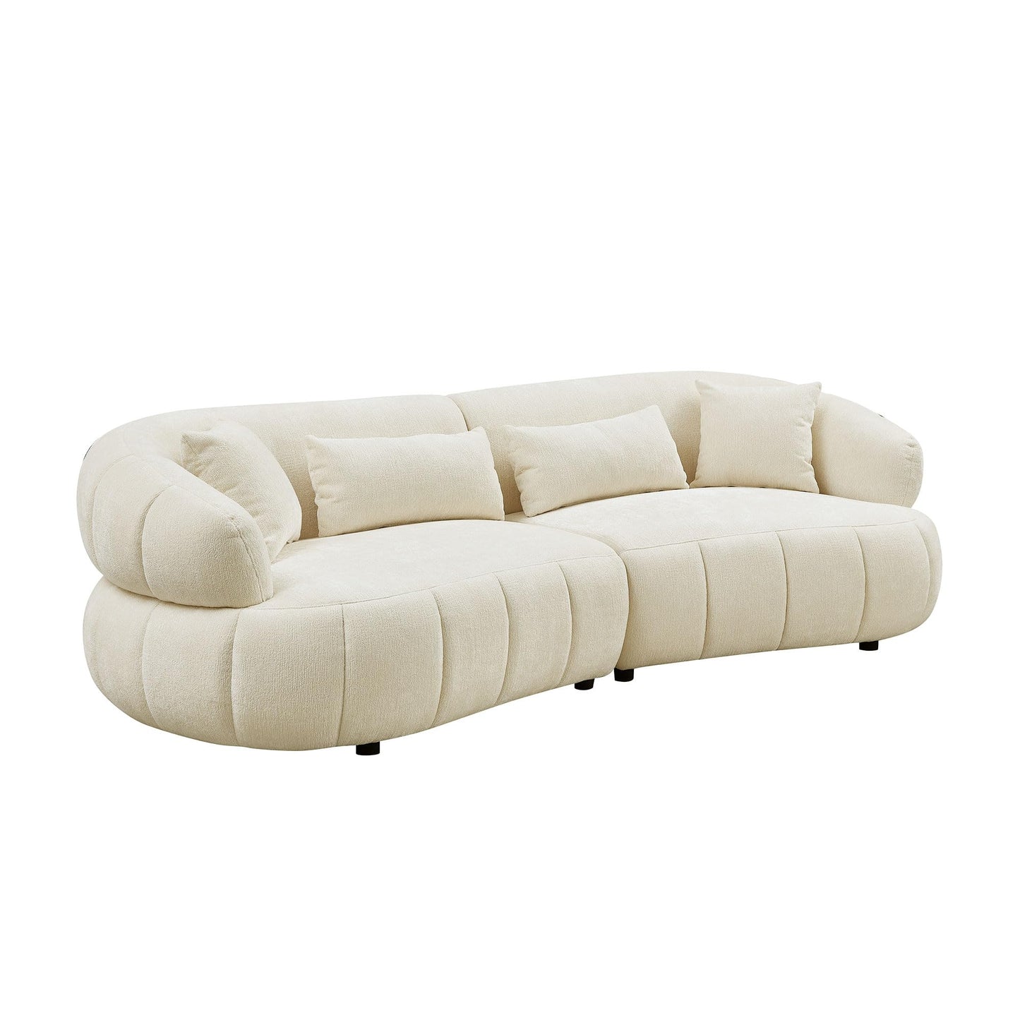 BBTJOINT Loveseat Sofa Set, Channel Tufted Chenille Upholstered,Curved Bubble Design, Modern Living Room Couch (Beige)