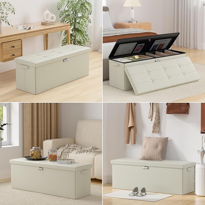 ENGPOW Storage Ottoman, Fireproof Folding Bench