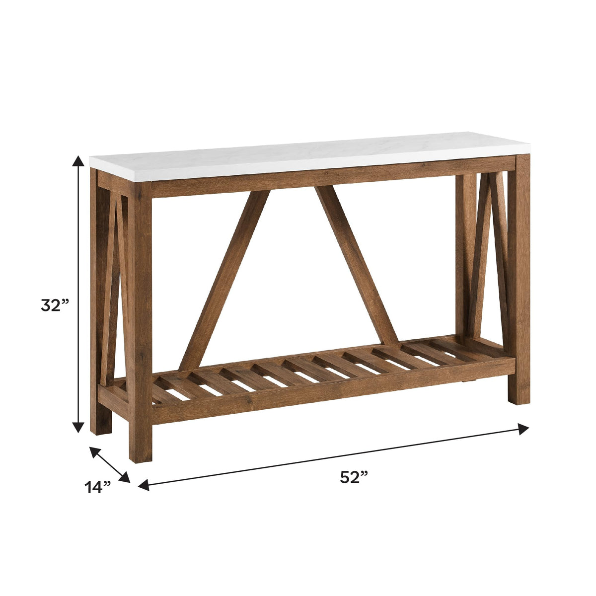 Walker Edison Modern Farmhouse Accent Entryway / Living Room End Table, 52 Inch, Color-Marble and Walnut