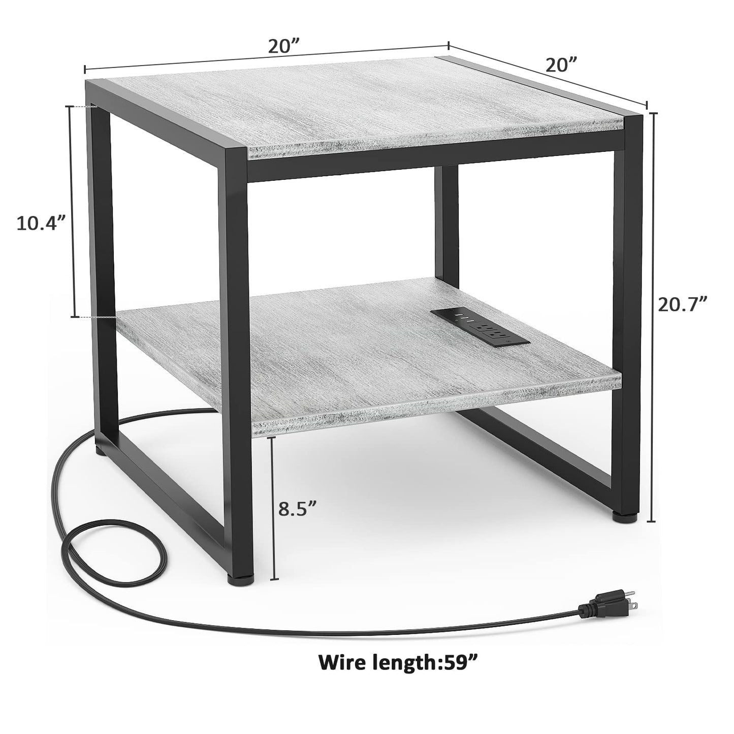 Homieasy End Table with Charging Station, 20" Mini Fridge Stand with Power Outlets, Heavy Duty Side Table for Living Room, Small Table Stand & Fridge Table, Light Oak, 2 Pack