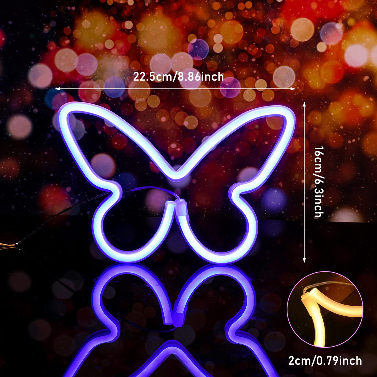 Riakrum 2 Pcs Butterfly Neon Signs LED Light 3AA Battery Powered USB Operated Wall Neon Light Decor Butterfly Wall Art for Christmas Home Bedroom Birthday Party Decor(Blue, Warm White)