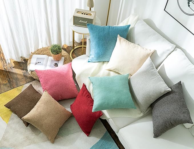 Stellhome Set of 2 Decorative Linen Throw Pillow Covers Square Farmhouse Burlap