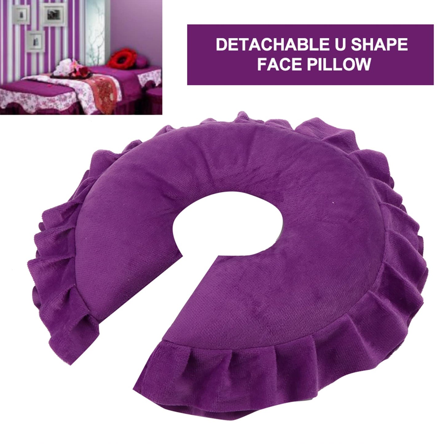 FILFEEL U Shaped Neck Support Cushion, Soft Face Pillow Cushion, SPA Salon Massage Bed U Shape Detachable Face Pillow, Travel Flight Neck Pad (U-Shaped Pillow-)