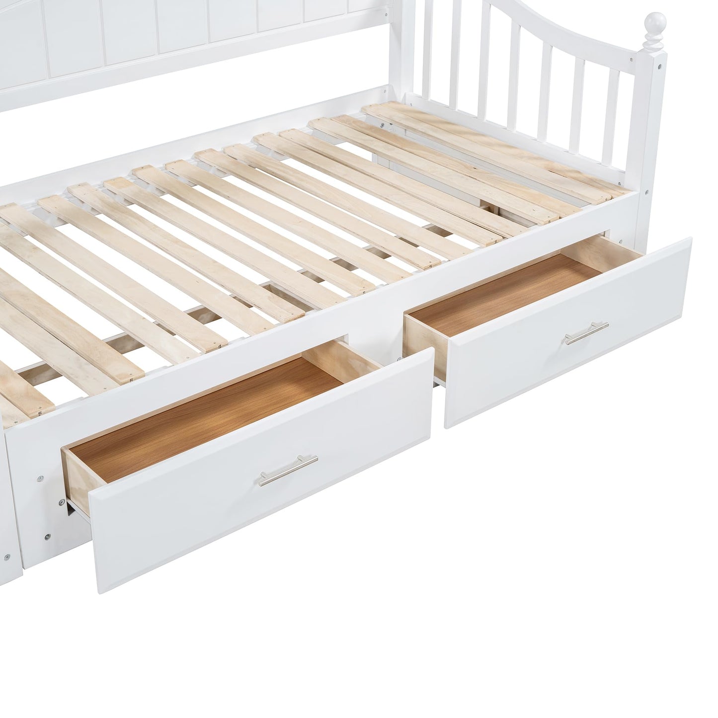 YSWH Twin Size Extendable Daybed, Wood Day Bed Frame with 2 Storage Drawers and Twin Size Trundle, Multifunctional Extendable Bed for Kids Adults, Bedroom Furniture Storage Platform Bed (White)