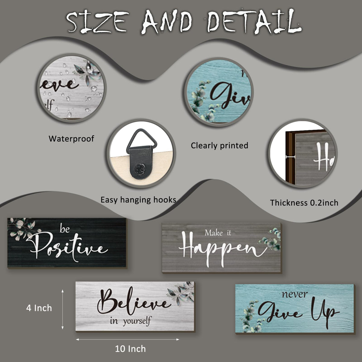 FENCORDAR 4 Pcs Office Decor For Women Motivational Wall Decor Rustic Inspirational With Positive Sayings Wooden Hangings for Home Office Bathroom Bedroom Kitchen(Fresh 10x4")
