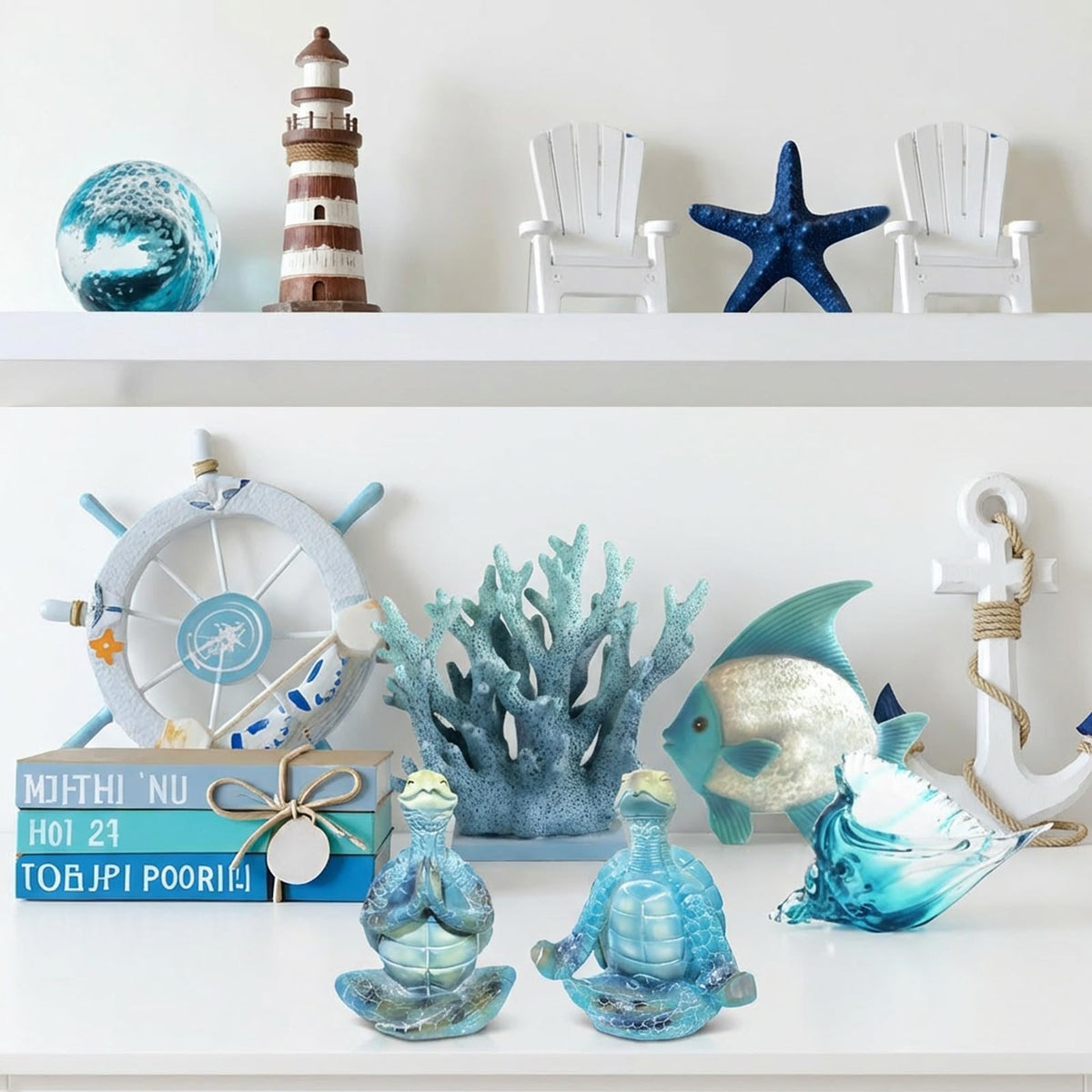 ZFQGEGE 2-Pack Yoga Sea Turtle Figurines - Resin Meditation Desk Statue Decor with Non-Slip Base Zen Ocean Theme Table Shelf Sculptures Beach Bathroom Office Decoration Gifts for Women Turtle Lovers