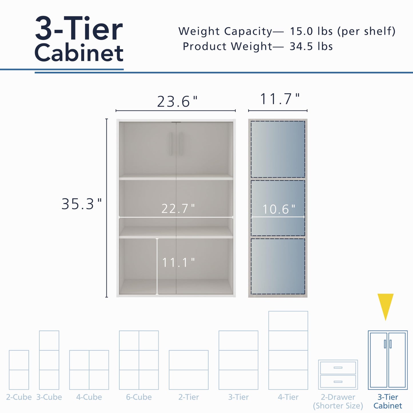 Homes: Inside + Out Apexa 3-Tier Stackable Wood Bookcase with Doors, Cube Storage Organizer Shelves, Small Food Pantry Cabinet, Dorm Teen Room Decor & Bedroom, Home Office, Kitchen, Taupe Grey