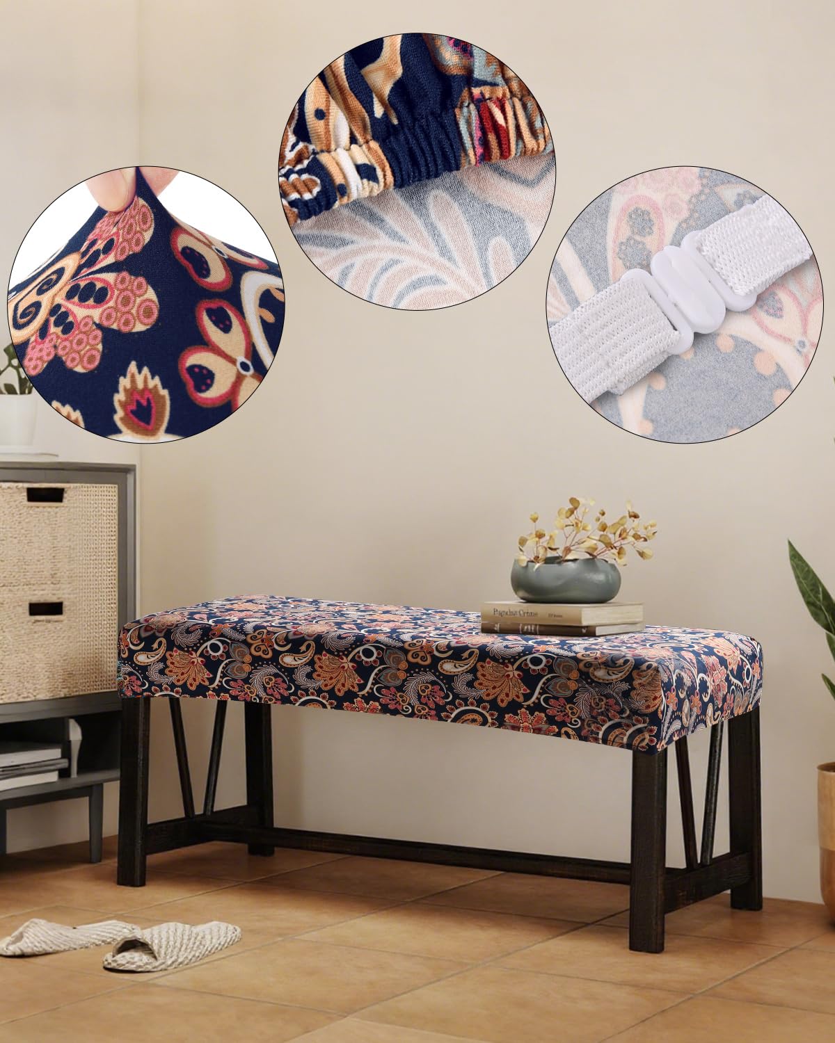 YISUN Dining Bench Covers, Stretch Seat Covers Printed Bench Covers, Rectangle Bench Slipcover Furniture Protector for Dining Room, Hotel, Bedroom, Kitchen