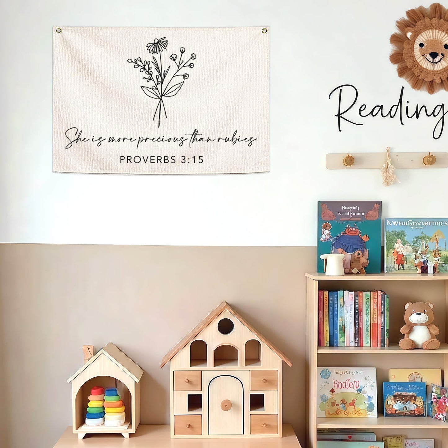 Nursery Scripture Bible Verse-Christian Botanical Decor-Rectangular Banner Flag Poster Wall Decor Gifts for Baby Kids Girl Boy- Nursery,Bedroom,Playroom,Door Decoration-Christmas Gift-28.5"L×20"W