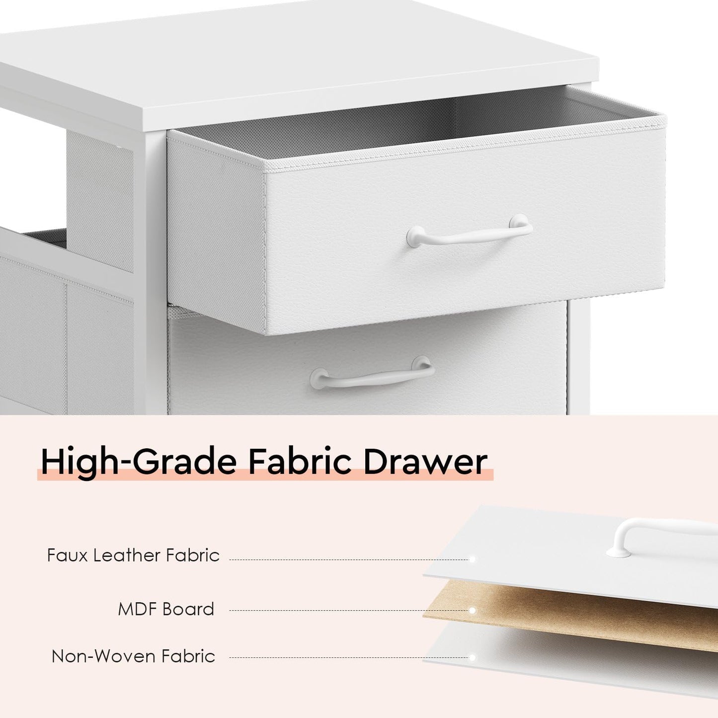 Maihail 3 Drawer Mobile File Cabinet with Wheels Fabric Vertical Filing Cabinet fits A4 or Letter Size for Home Office,White