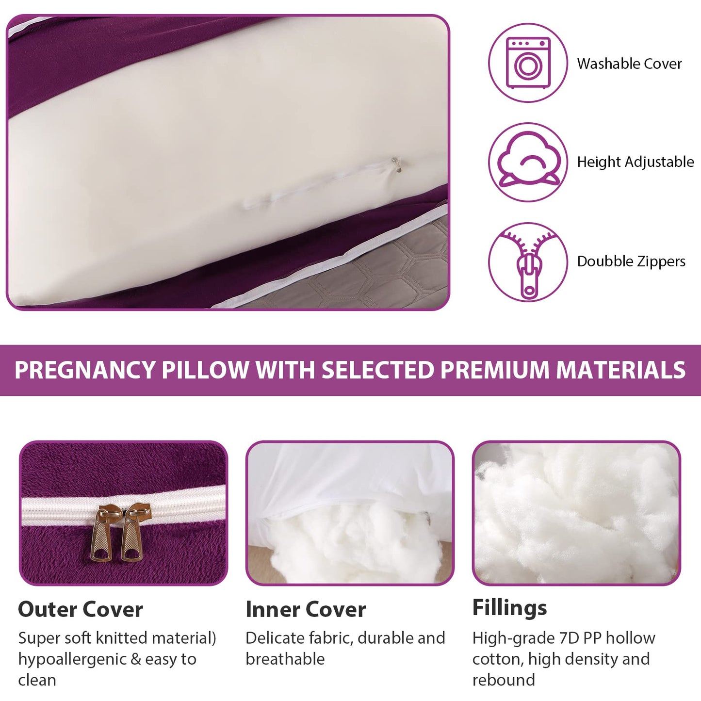 BATTOP Pregnancy Pillows for Sleeping,Full Body Pillow for Pregnancy Women with Removable Cover,Support for Back,HIPS,Legs,Belly,Must Have Maternity Pillow