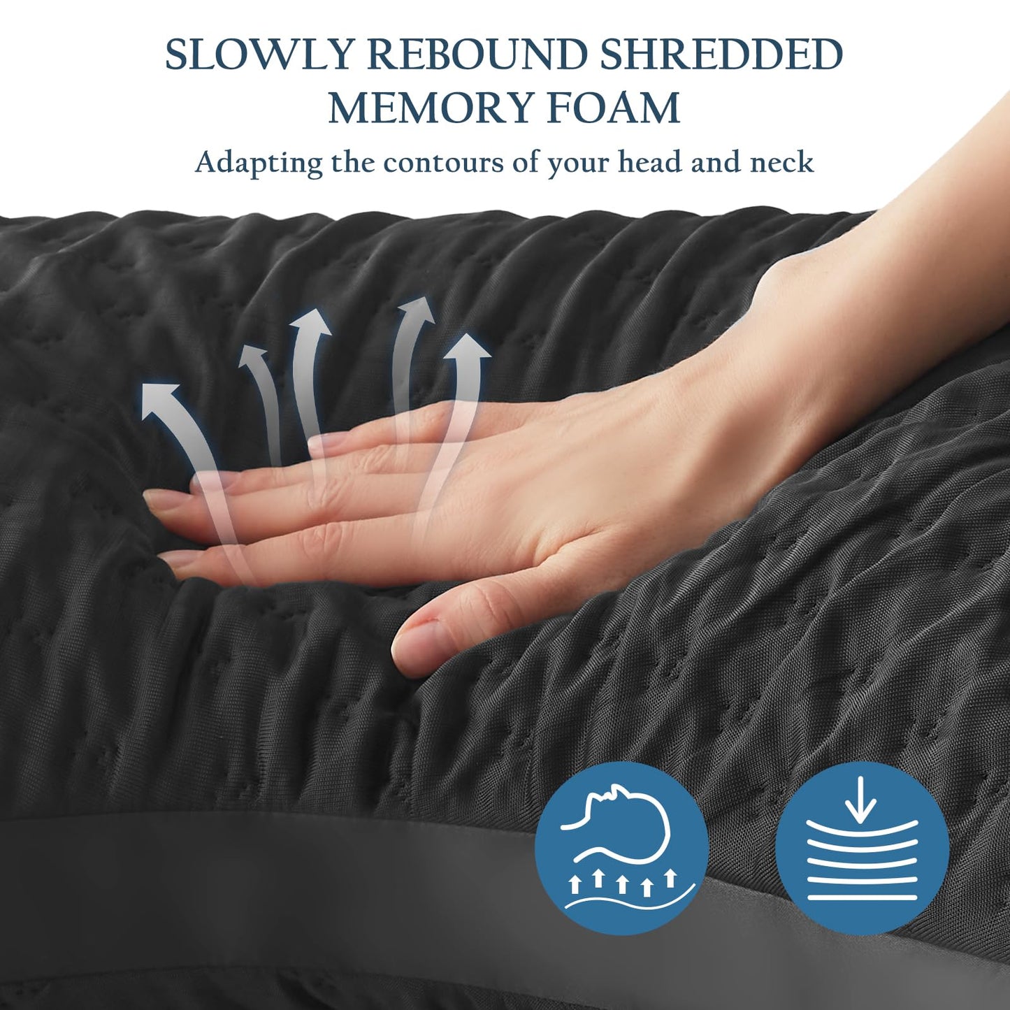 Cooling Sleeper Pillow for Neck and Shoulder Pain, Luxury Adjustable Shredded Memory Foam Curved Gusseted Crescent Pillow for Side and Back Sleepers, Black Cool Washable Cover, Queen Size for Home Bed