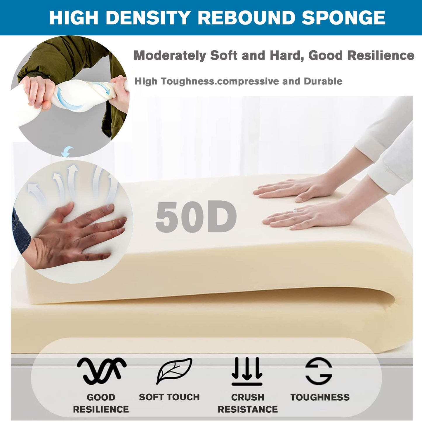 SXROMDA Cushion Custom Size for Bench, Customize Cushion for Indoor Outdoor Patio Furniture Window Seat, Linen Cover with Zipper and 45D High-Resilience Foam Insert (Custom Sizes, Beige Yellow)