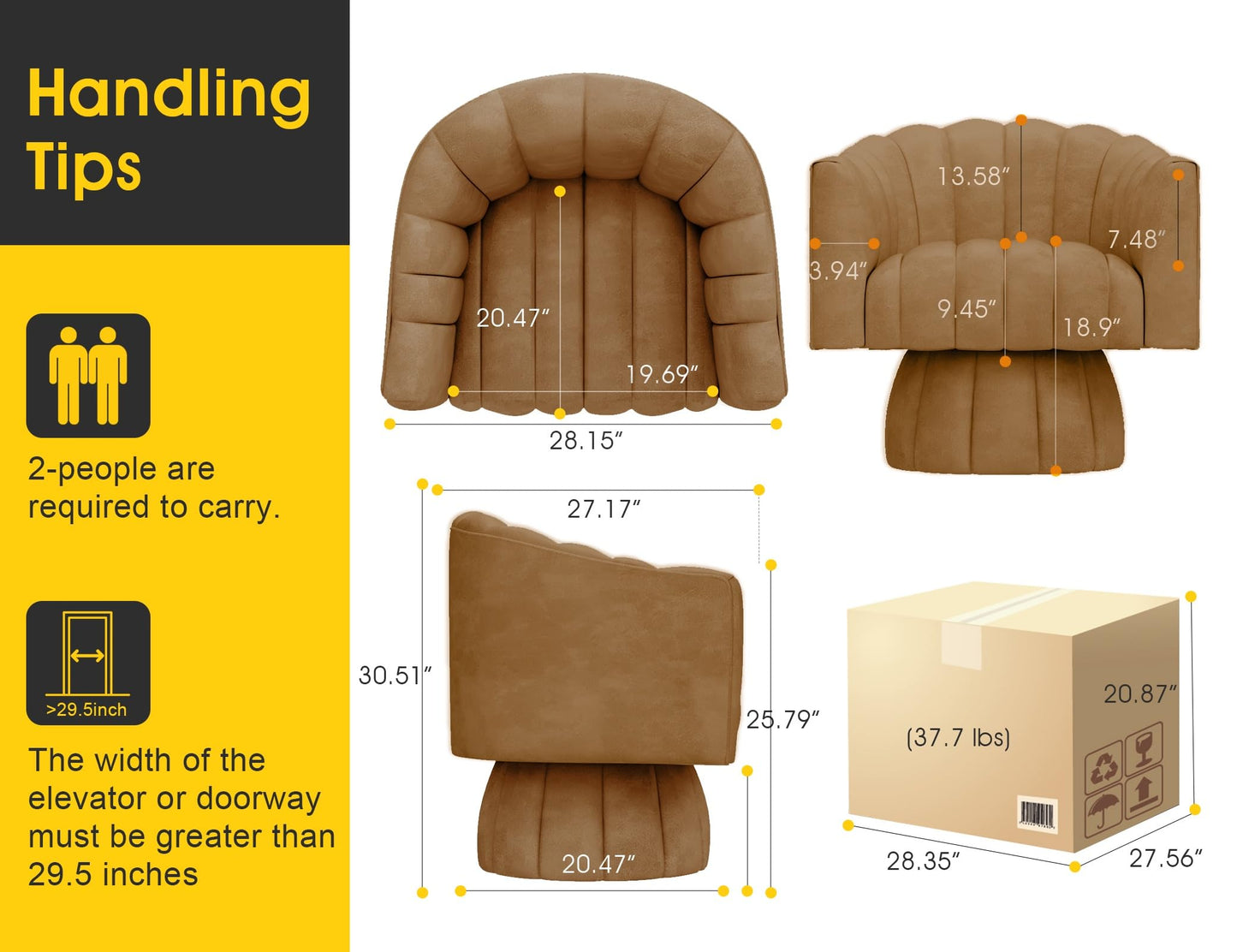 Dewhut Swivel Accent Chair, 360° Swivel Barrel Chair with Armrest, Faux Leather Upholstered Single Sofa Reading Chair for Living Room,Bedroom,Waiting Room(Brown)