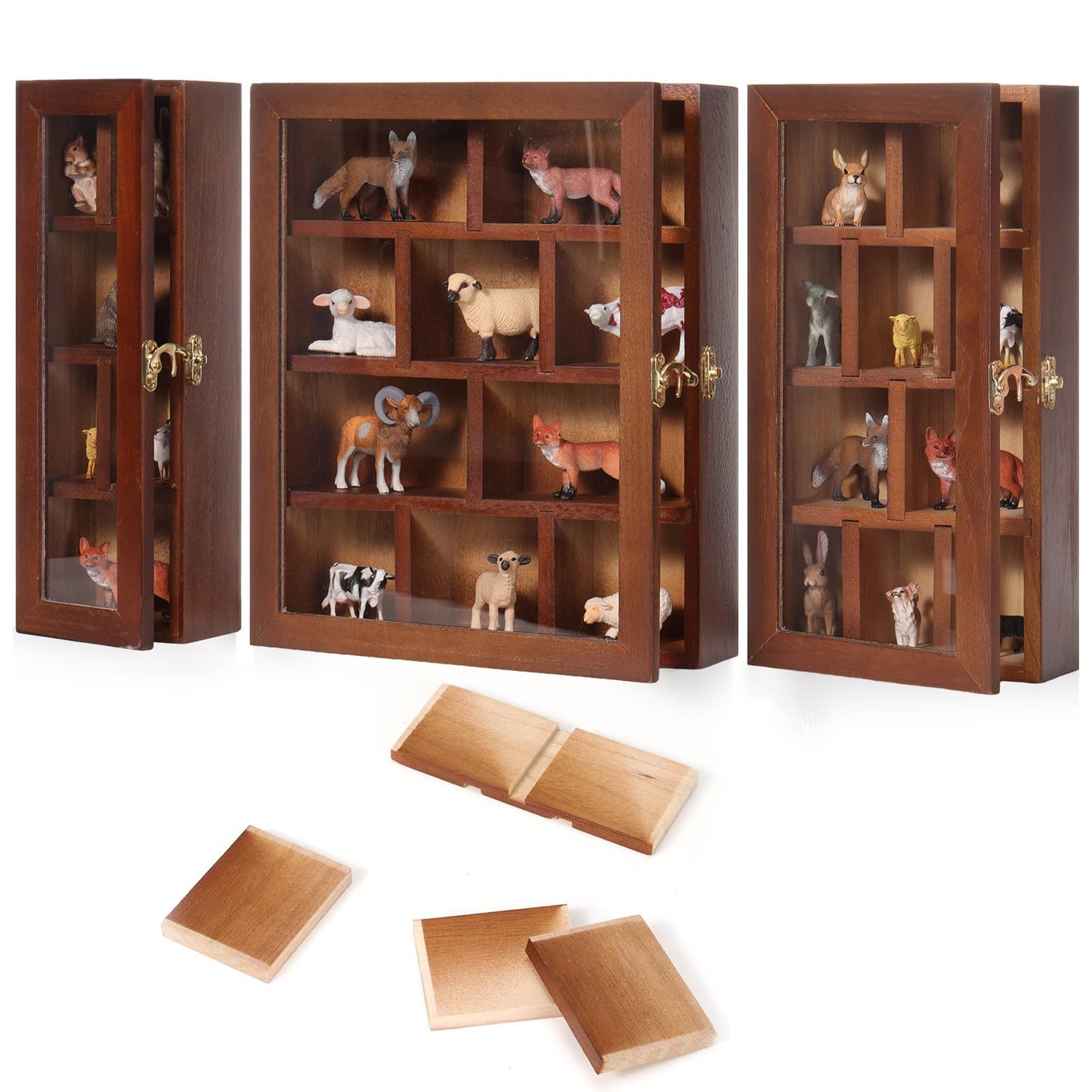 DoubleFill Wooden Trinket Display Shelf Shadow Box with Shelves Large Wall Mounted Display Storage Mini Figures Curio Trinket Medals Crafts Collections(Brown)